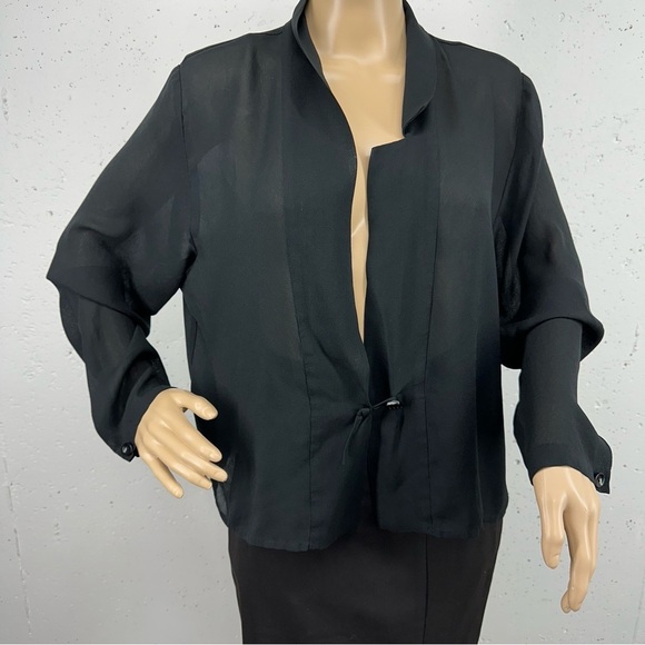 Jila Women’s size Medium Black Sheer Kimono Tie Front Jacket - Picture 1 of 13